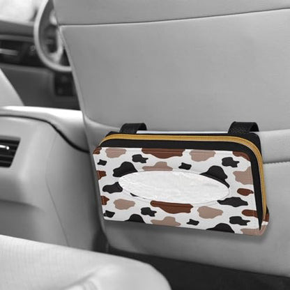 Cow Brown Mask Holder for Car PU Leather Car Tissue Box Sun Visor Napkin Holder Cow Brown Leather Tissue Holder - color: Cow Brown