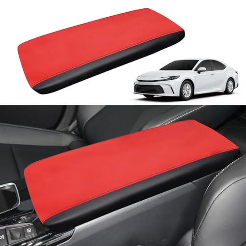 for Toyota Camry 2025 Car Armrest Cover Waterproof Center Console Pad Covers Scratch Resistance Box Cover Leather Protector Pad Decoration Accessories(Red+Black) - color: Red+Black