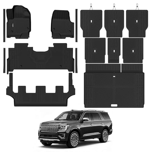 Floor Mats for 2025-2026 Ford Expedition Max 8 Seats/Bench Seats, Trunk Mat and 2nd/3rd Backrest Mat & Door Sill Guard All Weather TPE Protector for Ford Expedition Accessories - size: 6)Expedition Max 8 Seats|2025-2026