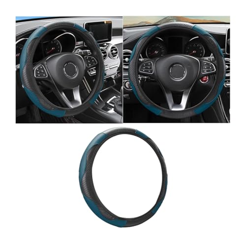 Osilly Car Steering Wheel Cover, 15 inch Carbon Fiber Microfiber PU Leather Elastic Steering Wheel Protector for Men Women, Anti-Slip Breathable Car Interior Accessories for Most Cars (Black Green) - color: Black Green