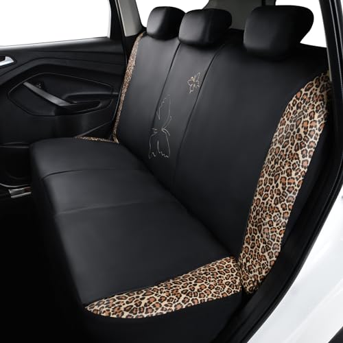 Flying Banner Butterfly car seat Covers ful Set Fashion Universal Lady Woman Female Rear Bench Split Colorized (Full Set - Faux Leather, Leopard Brown) - color: Leopard Brown Faux Leather, size: Full set