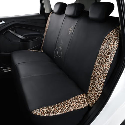Flying Banner Butterfly car seat Covers ful Set Fashion Universal Lady Woman Female Rear Bench Split Colorized (Full Set - Faux Leather, Leopard Brown) - color: Leopard Brown Faux Leather, size: Full set