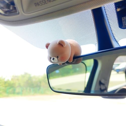 Cute Furry Animal Rear View Mirror Accessories, Car Dashboard Ornament Center Screen Decoration Rearview Mirror Charm, Car Accessories Interior Decor for Women/Men - style: Bear