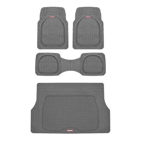 Motor Trend FlexTough 4-Piece Heavy Duty Floor Mats for Cars Trucks SUVs, Automotive Floor Mats Car Mats Full Set Front, Rear & Cargo, Trim-To-Fit Semi-Custom Deep Dish All Weather Rubber Mats - Gray - color: Gray, size: Medium