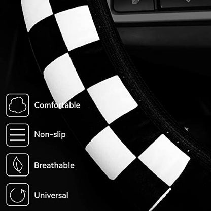 Fluffy Car Steering Wheel Covers Universal Checkered Plaid Wheel Protector Soft Plush Winter Keep Warm Steering Wheel Cover Fit for Truck, SUV, Cars