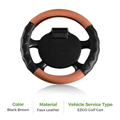 10L0L 13 Inch Golf Cart Steering Wheel Covers for EZGO TXT&RXV 1994-up, Upgraded Microfiber Anti-Slip Steering Wheel Cover with Pu Leather - color: Brown