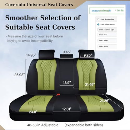 Coverado Car Seat Covers, Back Car Seat Cover, 3-Pieces Leather Seat Cover, Luxury Car Seat Cushion, Luxury Seat Cover Seat Protector Universal Most Cars Trucks SUV - color: Black/Green