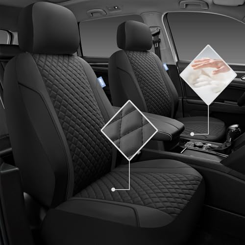 Skechers Seat Covers Contour Foam Cozy Fit,Leather Car Seat Covers, Car Seat Covers Front Seats Airbag Compatible, Universal Automotive Comfort for Most Cars, Vans, Trucks, SUV,Black