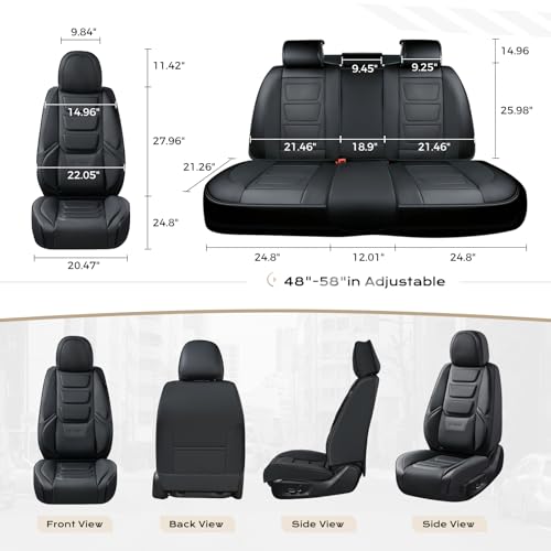 Coverado Car Seat Covers, Front Covers for Cars, Car Seat Cover Front Seats, Automotive Seat Cover, Waterproof, Leather Car Seat Cushion, Universal Interior Covers Seat Protectors for Most Cars Black
