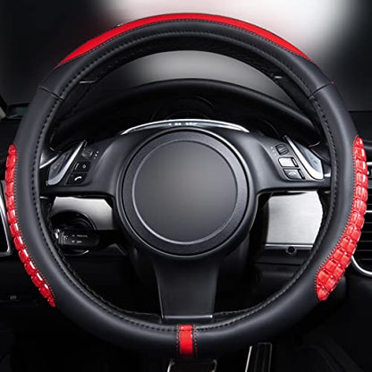 Flying Banner car Steering Wheel Cover Gel Massage Velvet Cool Warm Universal Size 15 inches SUV Truck Anti Slip Odorless Summer Winter (Black Red, Gel Massage) - color: Black Red