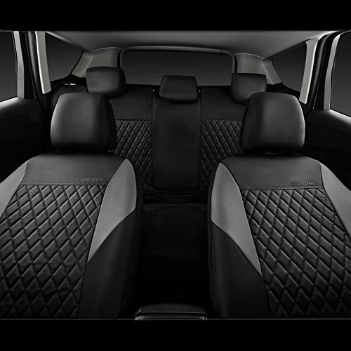 CAR PASS Quilting Leather Seat Covers Full Set,Universal Waterproof Deluxe PU Premium Car Seat Cover with 5mm Composite Sponge Inside,Airbag Compatible,Front and Rear Seat Cover for Sedan SUV Van,Gray - color: Black And Gray, size: Full Set (Front and Rea