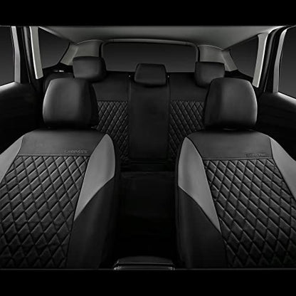 CAR PASS Quilting Leather Seat Covers Full Set,Universal Waterproof Deluxe PU Premium Car Seat Cover with 5mm Composite Sponge Inside,Airbag Compatible,Front and Rear Seat Cover for Sedan SUV Van,Gray - color: Black And Gray, size: Full Set (Front and Rea