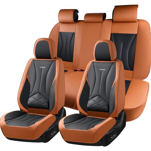 FLORICH Seat Cover, Car Seat Covers Full Set, Waterproof Leather Car Seat Protector 5 Seats, Front and Rear Seat Covers for Cars, Automotive Seat Covers Protector Fit for Most Cars Trucks SUV - color: Brown&Black, size: FullSet