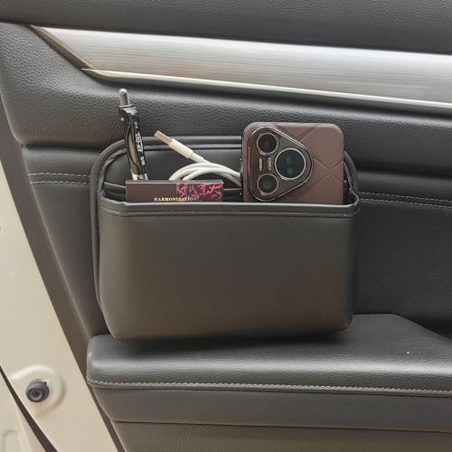 Driver's Car Storage Bag, Small Car Side Pocket Organizer for Car Seats, Doors and Consoles, PU Leather, (Black)