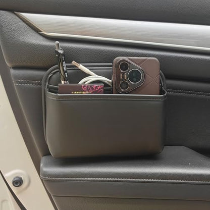 Driver's Car Storage Bag, Small Car Side Pocket Organizer for Car Seats, Doors and Consoles, PU Leather, (Black)
