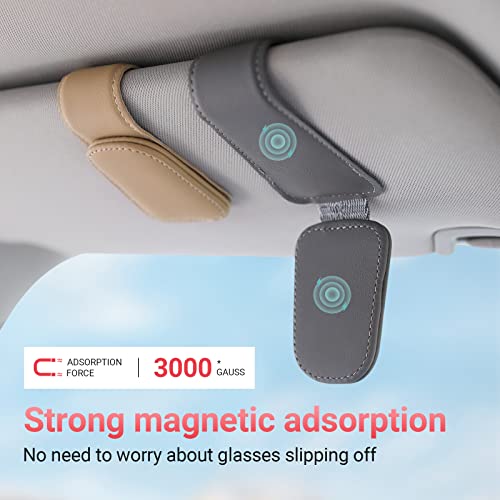 Sunglass Holder for Car Visor Sunglasses Clip Magnetic Leather Glasses Eyeglass Holder Interior Car Accessories for Woman Man - 2 Packs Gray - color: Gray