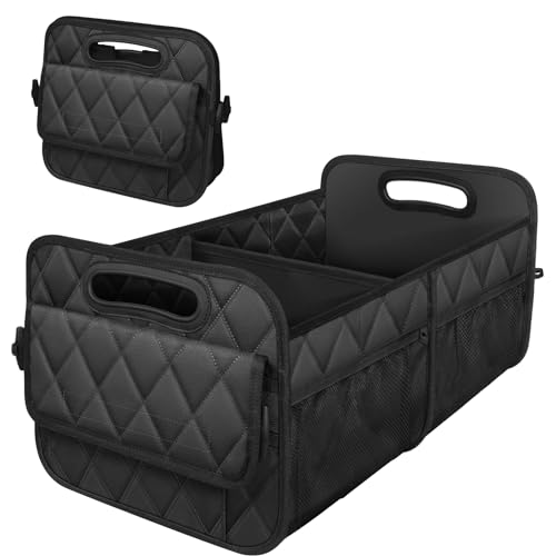 Car Trunk Organizer and Storage with Reinforced Handles, Waterproof Polyester Trunk Organizer for SUV, Minivan, Truck (Large, Black) - color: Black, size: Large