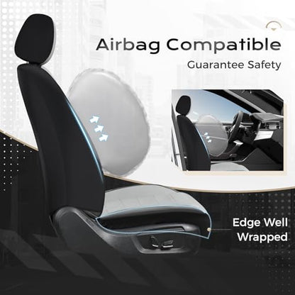 Coverado Front Seat Leather Covers, Full Leather Construction with Carbon Fibre Weave, Universal Fit for Most Cars SUV Trucks (Gray) - color: Gray, size: Front