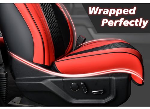 Coverado F250 Car Seat Covers Full Set, Leather Waterproof Automotive Seat Covers for Cars, SUVs, Pickup Trucks, Fits 2015-2026 F150 SuperCrew, 2017-2026 F250 F350 F450 Crew Cab, Red - color: Red, size: FullSet