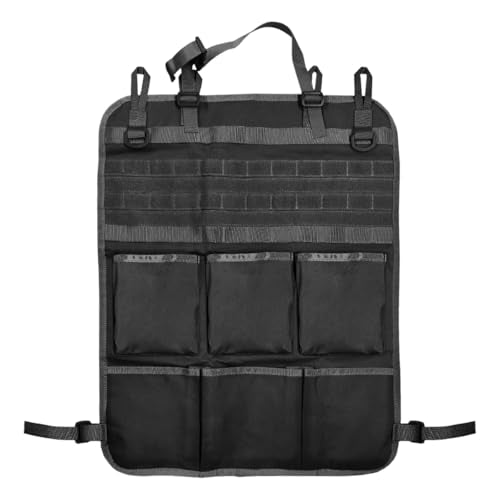 Tactical Molle Panel Car Seat Back Organizer, Waterproof Car Front Seat Protector with Multiple Pockets, Universal Kick Mat for Kids/Pets, Vehicle Backseat Storage Bag for Most Cars (Black)