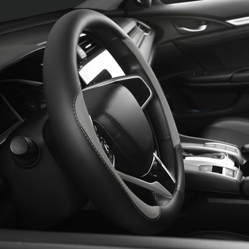 Car Steering Wheel Cover,Microfiber Leather Steering Wheel Cover Fit15.5-16 inch Large Size for F150 F250 F350 Ram Tacoma 4Runner Tundra Range Rover (Black&Gery) - color: Black&Gery, size: Large Size[15.5"-16"]