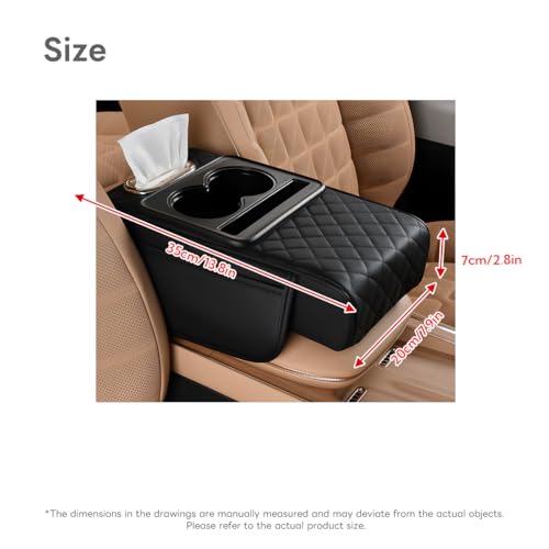 Car Armrest Pad, Universal Armrest Cushion Pad, Leather Armrest Box Pad - color: With cup holder, Black