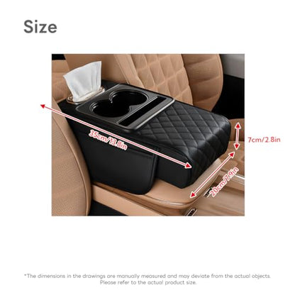 Car Armrest Pad, Universal Armrest Cushion Pad, Leather Armrest Box Pad - color: With cup holder, Black