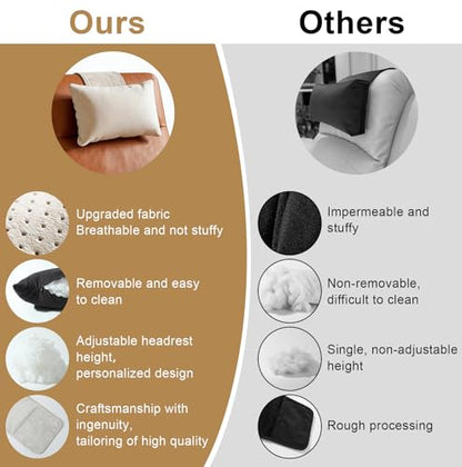 Dual-Layer Ultra-Suede Neck Support Pillow for Recliners, Sofas & Office Chairs - Breathable Mesh, Removable Cover, Orthopedic Cervical Support for Pain Relief (Beige)