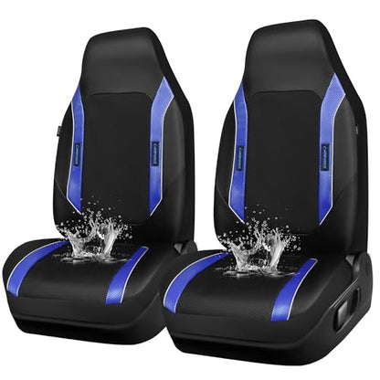CAR PASS Sporty High Back 3D Oxford Waterproof Car Seat Cover Two Front, Universal Carbon Fiber Leather Bucket Seat Cover All Weather, Airbag Compatible Fit Sports Car SUV Sedan Truck Black Blue - color: Black and Blue