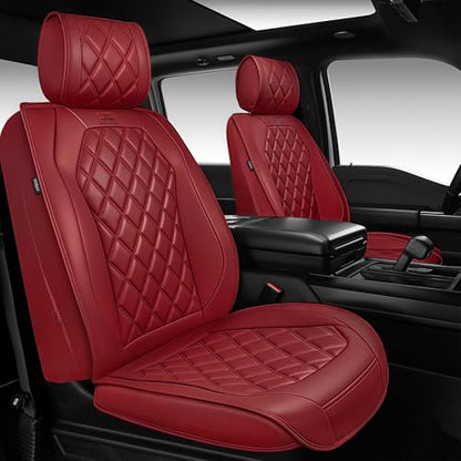 CAR PASS Luxury Nappa Leather Seat Covers Full Set, 3D Rhombus Waterproof Faux Leather Seat Covers, Premium Automotive Seat Cushion Universal Fit for Sedan SUV Truck Van,Airbag Compatible Burgundy Red - color: burgundy red