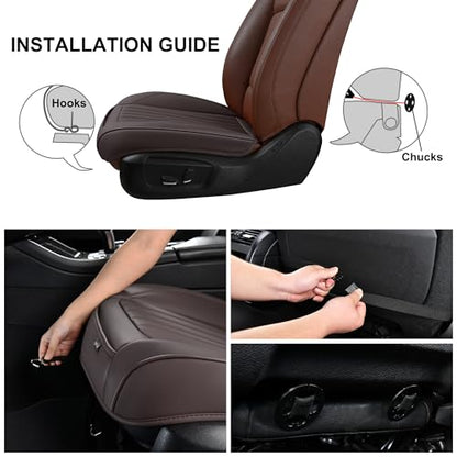 BWTJF Front Car Seat Bottom Covers Brown, Universal Leather Front Seat Covers Bottom Protector 2 Pack, Anti-Slip and Full Wrapping Edge Compatible with Most of Vehicles - SUVs/Sedans/Pickup Trucks - color: Brown, size: StyleA-Stripes