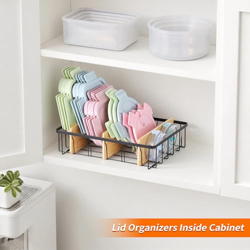 3-Pack Adjustable Lid Organizers - Large Kitchen Cabinet Organizer for Food Storage Container and Tumbler Cup Lids with 9 Bamboo Dividers - Organizers in Cabinet Kitchen/Pantry/Laundry Room - size: 3-Pack Small & Medium & Large