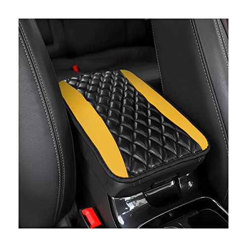 Car Center Console Cover, Leather Waterproof Armrest Seat Box Cushion Pad, Universal Decor Protector Mat, Auto Interior Accessories for SUV Truck Vehicle (Yellow) - color: Yellow