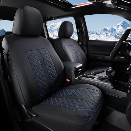 Truckiipa Custom Fit for Toyota Tacoma Seat Covers Front Leather Waterproof Car Seat Covers Fit for 2016-2023 Toyota Tacoma Double Crew Cab, Front Pair, Black&Blue - color: Front Pair/Black&Blue, size: Tacoma 2016-2023