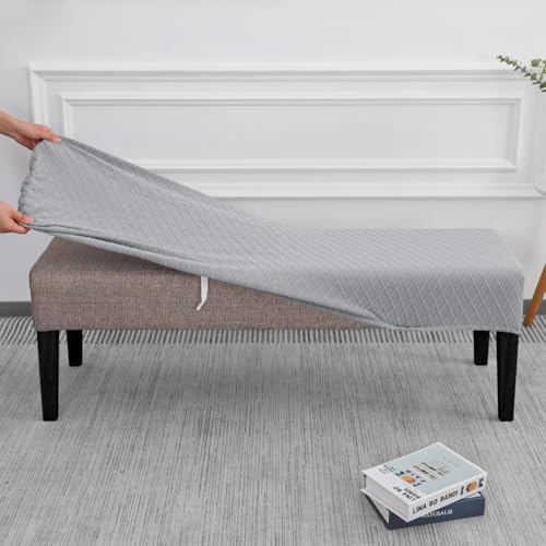SPRINGRICO Stretch Dining Bench Cover, Removable Bench Slipcover Washable Bench Seat Protector Rectangle Bench Cover for Dining Room, Living Room, Bedroom, Kitchen (S2-Silver Gray) - color: S2-silver Gray
