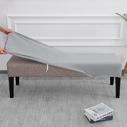 SPRINGRICO Stretch Dining Bench Cover, Removable Bench Slipcover Washable Bench Seat Protector Rectangle Bench Cover for Dining Room, Living Room, Bedroom, Kitchen (S2-Silver Gray) - color: S2-silver Gray