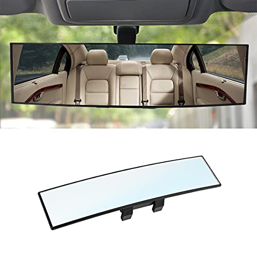 Car Rearview Mirrors, Shock Resistant Interior Clip-on Panoramic Rear View Mirror for Car, Wide Viewing Range, 12 inch HD Universal Use for Cars, SUVs, Trucks, Vehicles (White) - color: White