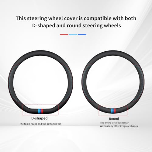 D-Shaped Car Steering Wheel Cover Flat Bottom for Mercedes Benz GLE 350 450 GLC 300 C300 E300 E350 GLS CLA 250 EQB EQE AMG GT Class Accessories, Breathable Nappa Leather, 14.5-15 Inches - size: Round