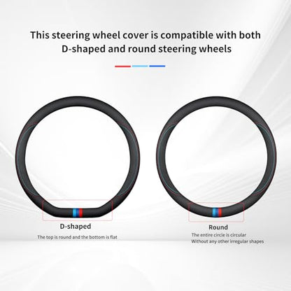 D-Shaped Car Steering Wheel Cover Flat Bottom for Mercedes Benz GLE 350 450 GLC 300 C300 E300 E350 GLS CLA 250 EQB EQE AMG GT Class Accessories, Breathable Nappa Leather, 14.5-15 Inches - size: Round