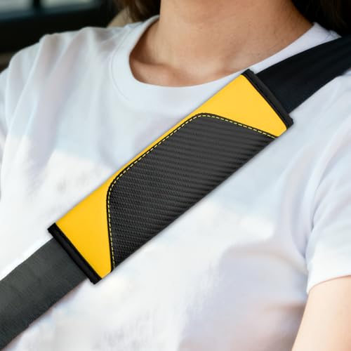 2PCS Car Seat Belt Cover, Seat Belt Cover Pad, Carbon Fiber Leather Vehicle Safety Strap Shoulder Pad, Comfortable Auto Harness Protector for Shoulder and Neck for Most Vehicles (Yellow) - color: Yellow