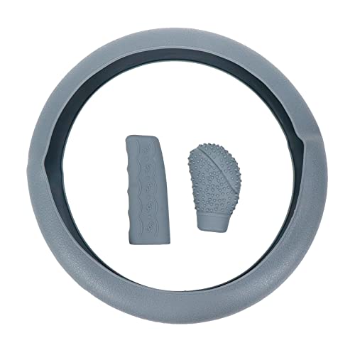 Modengzhe Steering Wheel Cover with Handbrake Cover & Gear Shift Cover,Universal Silicone Anti-Slip Design Car Accessories Interior Steering Wheel Cover Set,Pack of 3,Grey - color: Gray