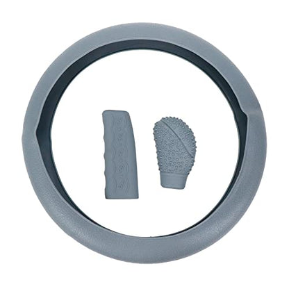 Modengzhe Steering Wheel Cover with Handbrake Cover & Gear Shift Cover,Universal Silicone Anti-Slip Design Car Accessories Interior Steering Wheel Cover Set,Pack of 3,Grey - color: Gray