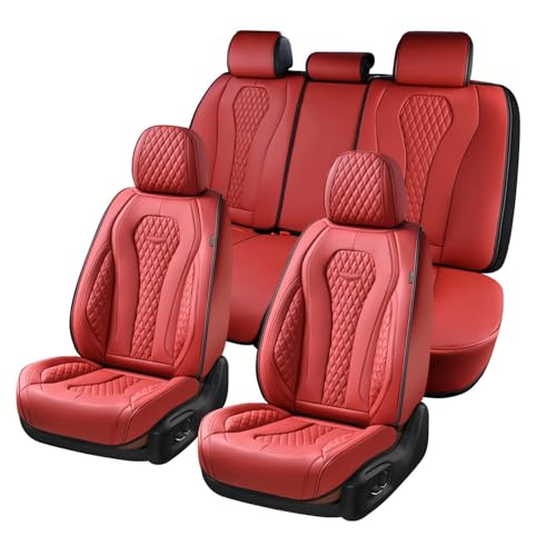 Coverado Car Seat Covers Full Set, Seat Covers, Car Seat Cover, Car Seat Covers Front Seats Back Seat Cover, Waterproof Car Seat Cushion, Leather Red Seat Covers Seat Protector Universal Fit Most Cars - color: Full-Red, size: FullSet