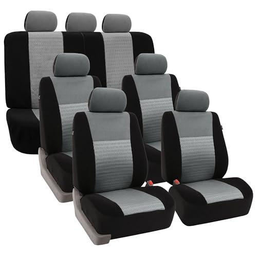 FH Group Car Seat Covers Trendy Elegance Three Row Car Seat Covers Set, Airbag Compatible and Split Ready, 7 Seater Covers-Universal Fit for Cars, Trucks & SUVs Gray/Black