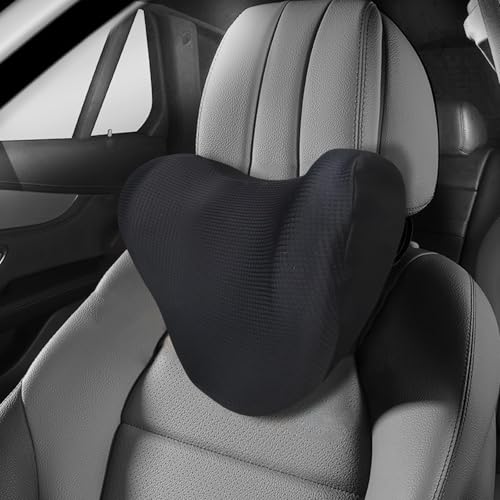 Super Soft Car Headrest Pillow, 100% Memory Foam Car Neck Pillow with Adjustable Strap & Breathable Removable Cover, Ergonomic Design - Travel Pillow Car Pillow for Neck/Back Pain Relief(Black, 1PC)