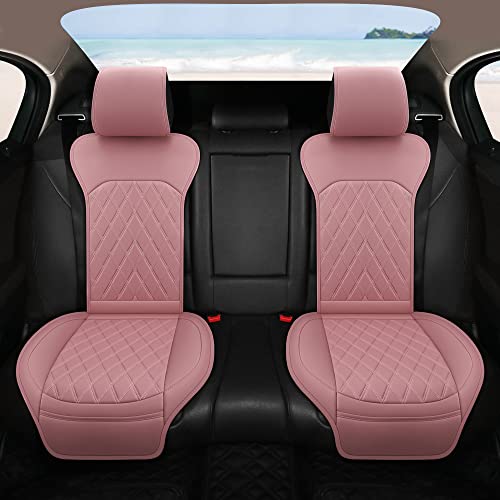 Universal Front Leather Car Seat Covers Pink 2 Pcs Luxury Seat Covers, Anti-Slip Waterproof Auto Driver Cushions Fit SUV Pickup Van Sedan, Chevy Silverado GMC Sierra Dodge Ram Tacoma Ford - color: Pink-FRONT PAIR