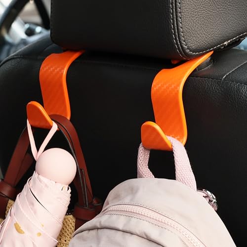 Car Seat Headrest Hook Universal Vehicle Seat Hook Hangers Interior Storage Organizer for Purse Handbag Coats Umbrellas Grocery Bags 4 Pack Orange - color: Orange