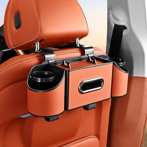 Back Seat Car Organizer,4 in 1 Multifunctional Car Back Seat Storage Box with Drink Cup Holder Tissue Box, for Hold Phone,Snacks, Drinks, Handbag-Orange - color: Orange