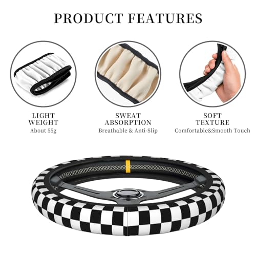 Black White Checkered Elastic Steering Wheel Cover Non-Slip Breathable Steering Wheel Protector Fit Auto, SUVs, Truck - color: Black White Checkered
