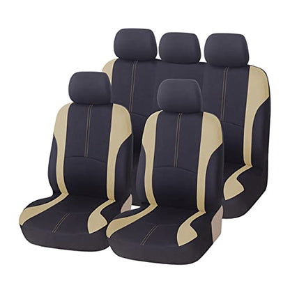 AICEL 9 Piece Car Seat Covers Full Set, Front and Rear Split Bench Auto Seat Protectors, Two-Tone Washable Automotive Seat Covers Universal Fit for Most Cars, Sedan, Truck, SUV - color: Beige